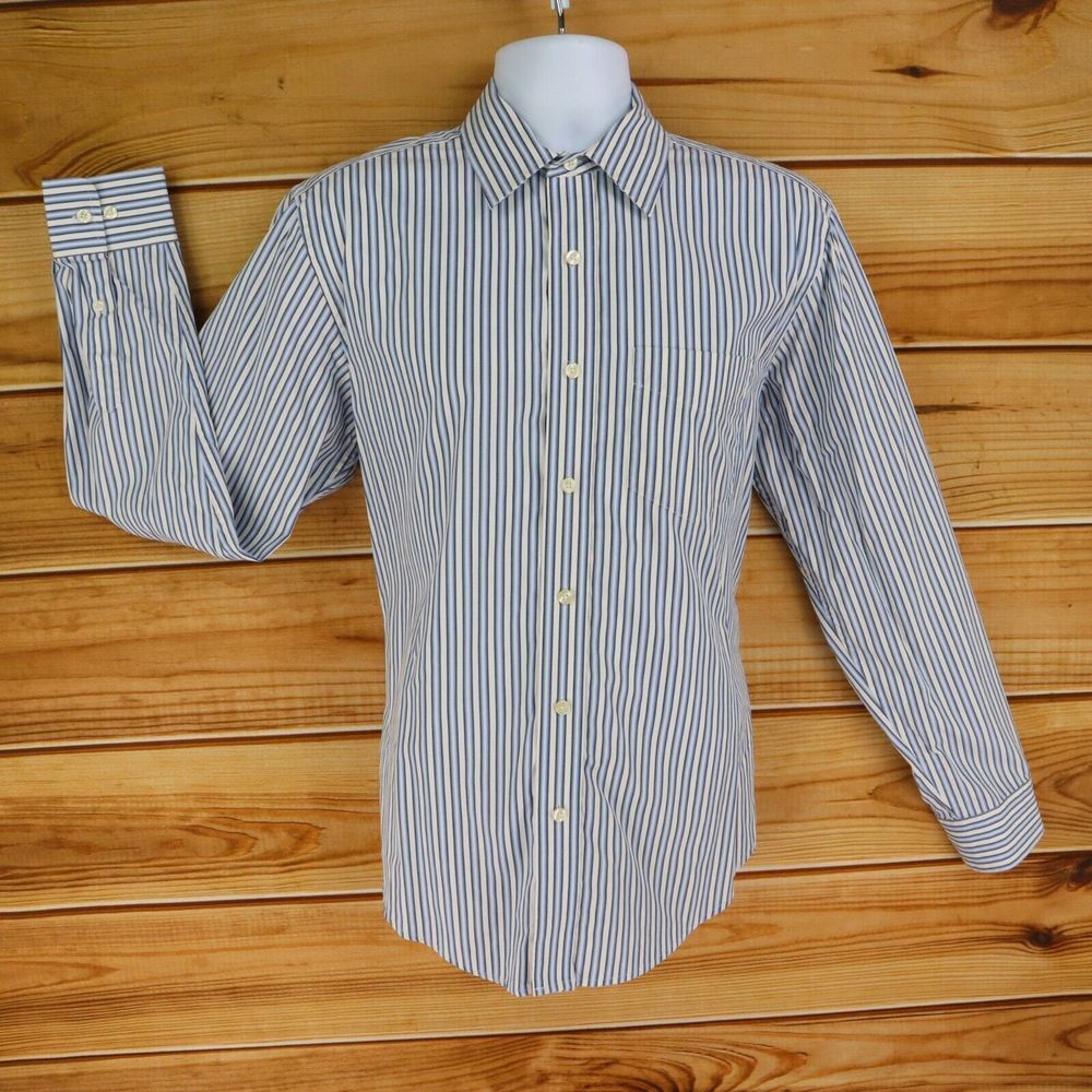 Gap Dress Shirt Mens Size 15.5x34 (M) Blue White Striped 100% Cotton Classic Fit